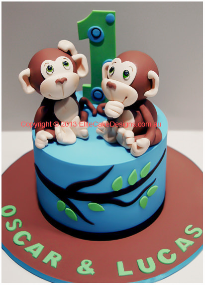 Monkeys birthday cake for twins in Sydney