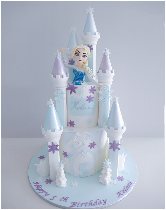 blue castle birthday cake with doll for children party, selective focus  with blur Stock Photo - Alamy