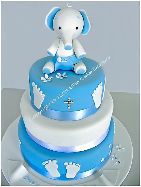 baby elephant christening cake