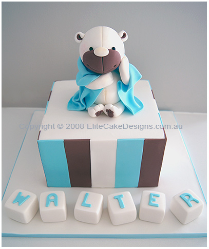 Teddy with blanket Christening cake for boys