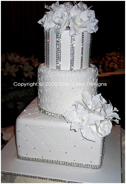 Exclusive Wedding cake with Swarovski Crystals, lilies and roses